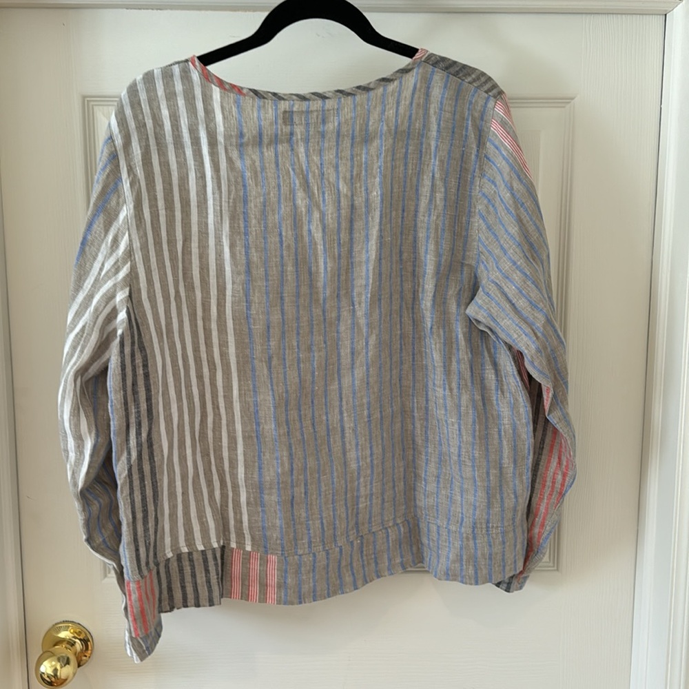 Flax Striped Patchwork Linen Button Front Blouse … - image 4